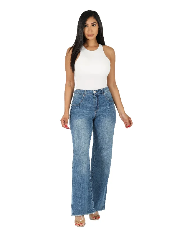 Reconstructed Wide Leg Pant Stretch Fit Pants