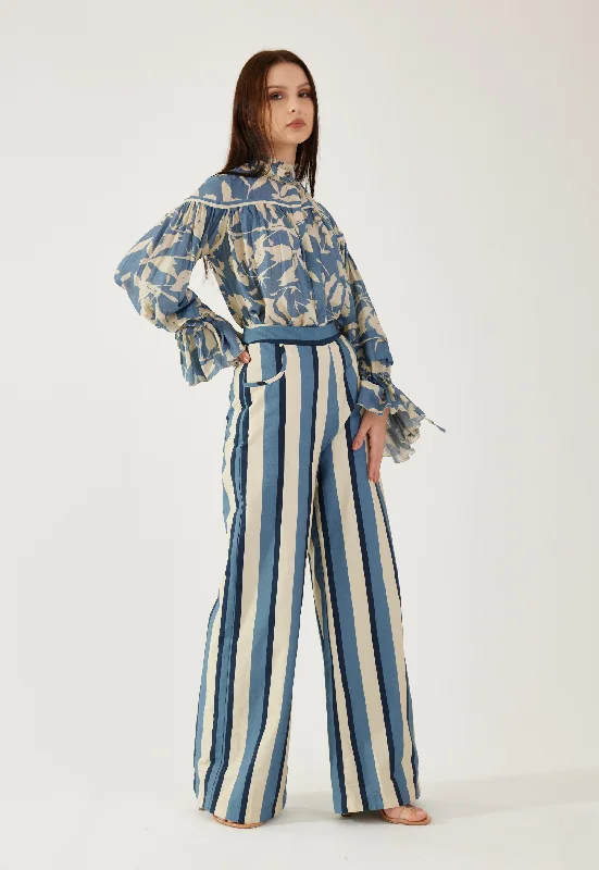 Sky blue, cream and navy stripe pants Relaxed Lounge Trousers