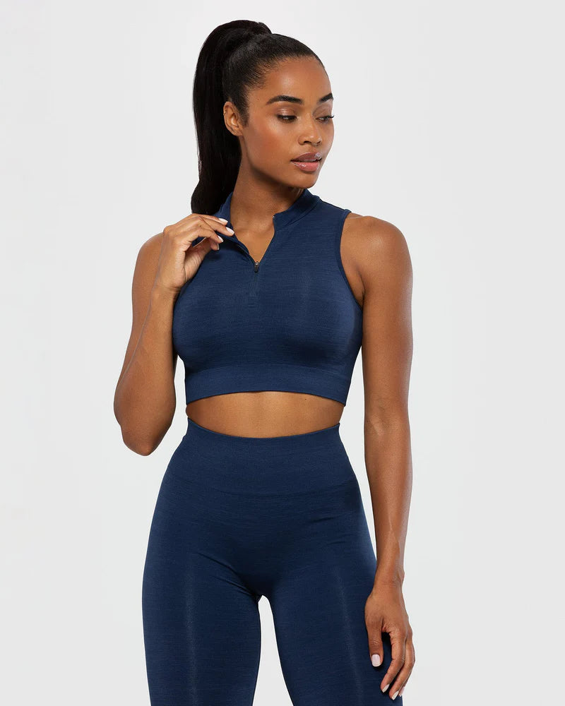 DEFINE SEAMLESS HALF ZIP CROP TANK | SAPPHIRE BLUE high neck tank