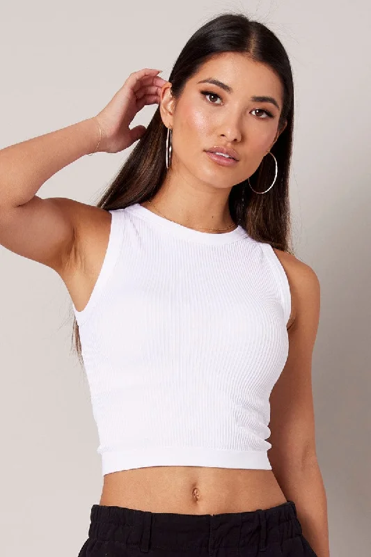 White Tank Top Crew Neck Seamless sequin tank top