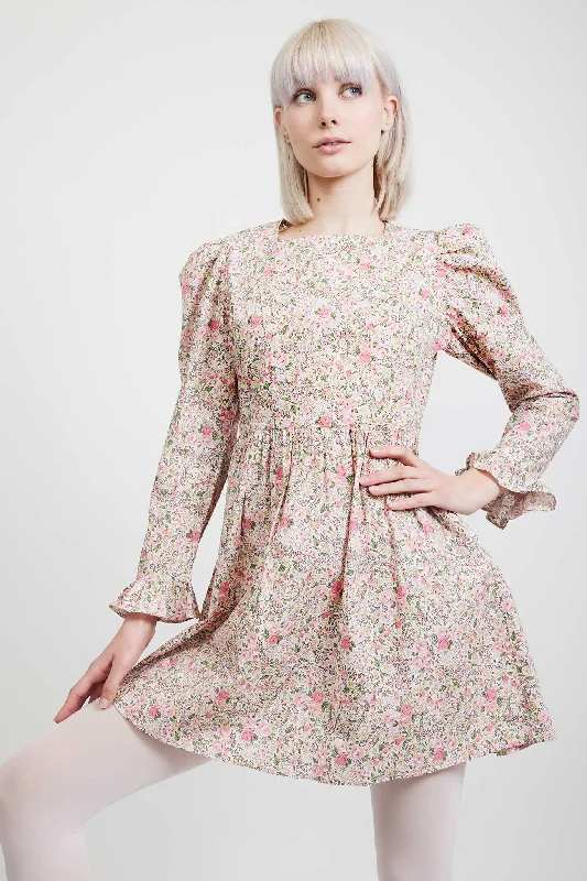 Laura Ashley x BATSHEVA Square Neck Mini Prairie Dress in Rowena Tunics Mesh breathable