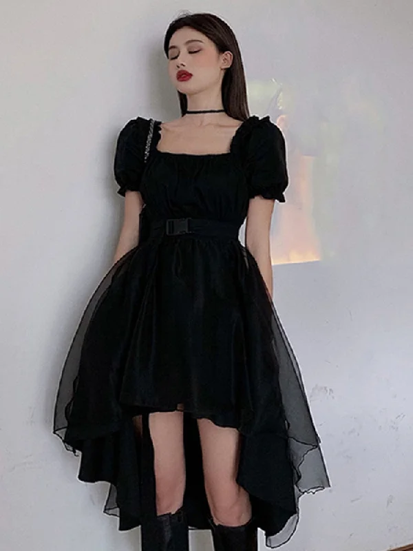 Wjczt Harajuku Y2k Cyber Alt Dress E Girl Ruffle Hepburn Kawaii Ropa Fairycore Irregular Black Gothic Dresses Emo Mini Lolita Vestidos Tunics Lace romantic