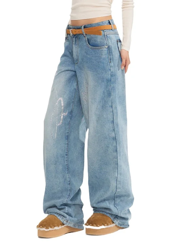 Classic Wide-Leg Denim Pants Elegant Silk Pants