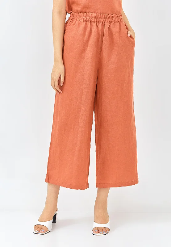 Linen Wide Leg Pants in Burnt Orange Casual Track Pants