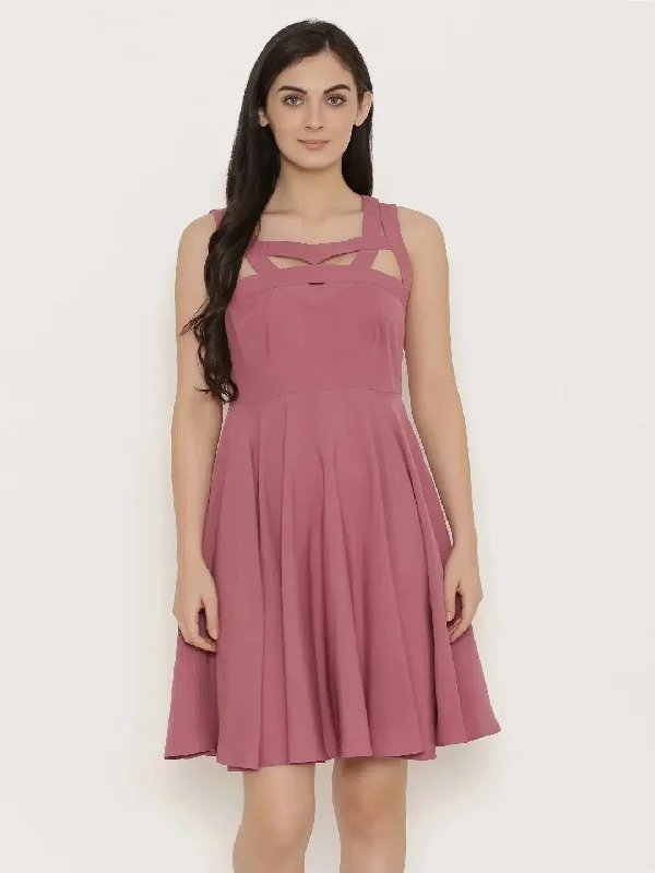 Cutout neck skater dress in Mauve Tunics Essential wardrobe