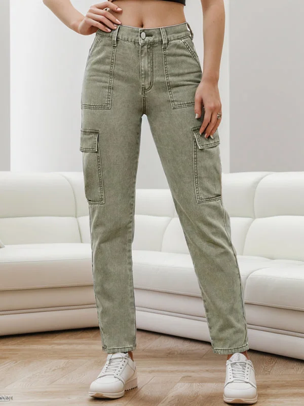 Women's Multi-Pocket Cargo Pants Slim Fit Casual Pants