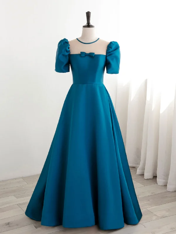 A-Line Satin Blue Long Prom Dress, Blue Long Formal Evening Dresses Tunics Formal black