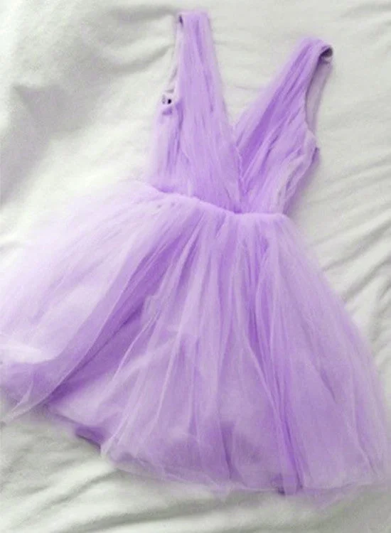 Adorable Lavender V-neckline Short Tulle Party Dress, Cute Formal Dress for Teen Girls, Women Formal Dress Tunics Chic fashionable