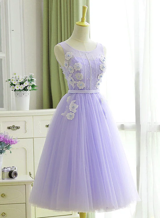 Beautiful Lavender Tulle Vintage Party Dresses, Homecoming Dresses sweetheart Neckline Romantic