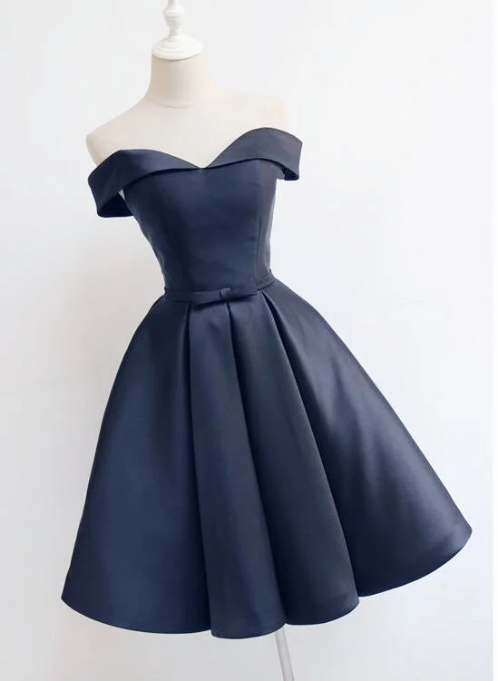 Beautiful Navy Blue Short Off Shoulder Sweetheart Party Dress, Navy Blue Party Dress, Homecoming Dresses Tunics Sophisticated sleek