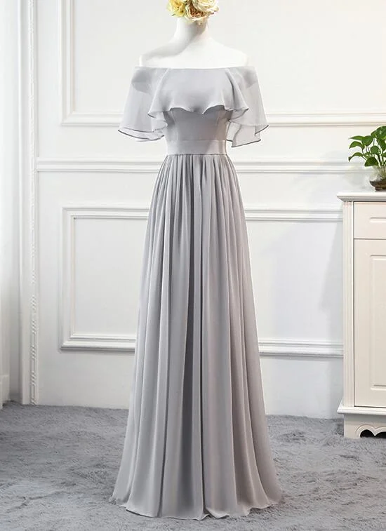 Beautiful Simple Grey Chiffon Long Formal Dress, Grey Party Dress, Grey Bridesmaid Dresses Tunics Solid Classic