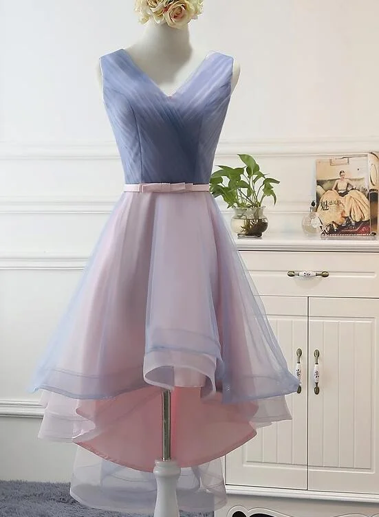 Blue and Pink Stylish High Low Party Dress, Cute Formal Gowns, Pretty Party Dresses Tunics Luxurious premium