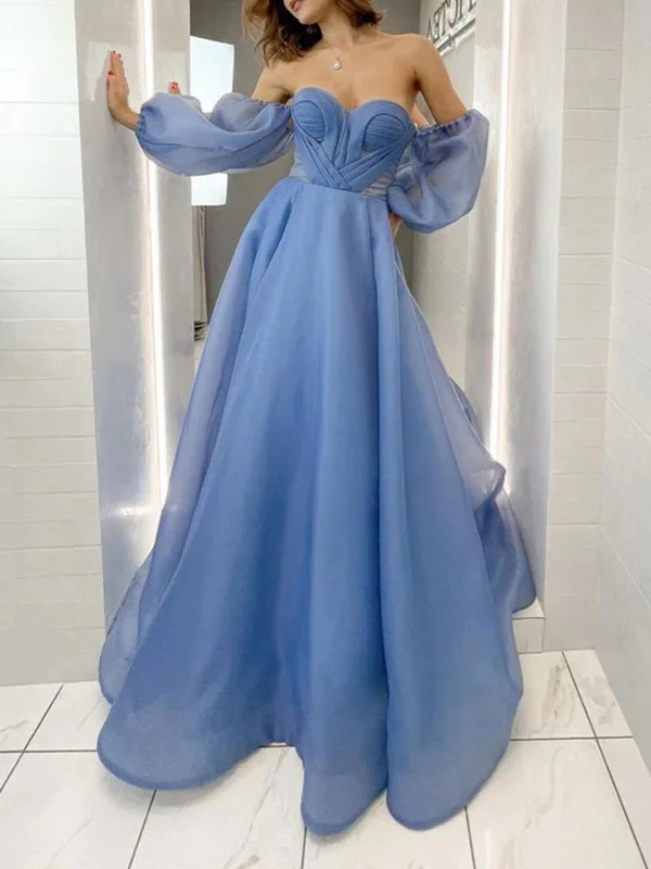 Blue Off the Shoulder Sweetheart Neck Chiffon Long Prom Dresses, Blue Formal Evening Dresses Tunics Recommended stylist