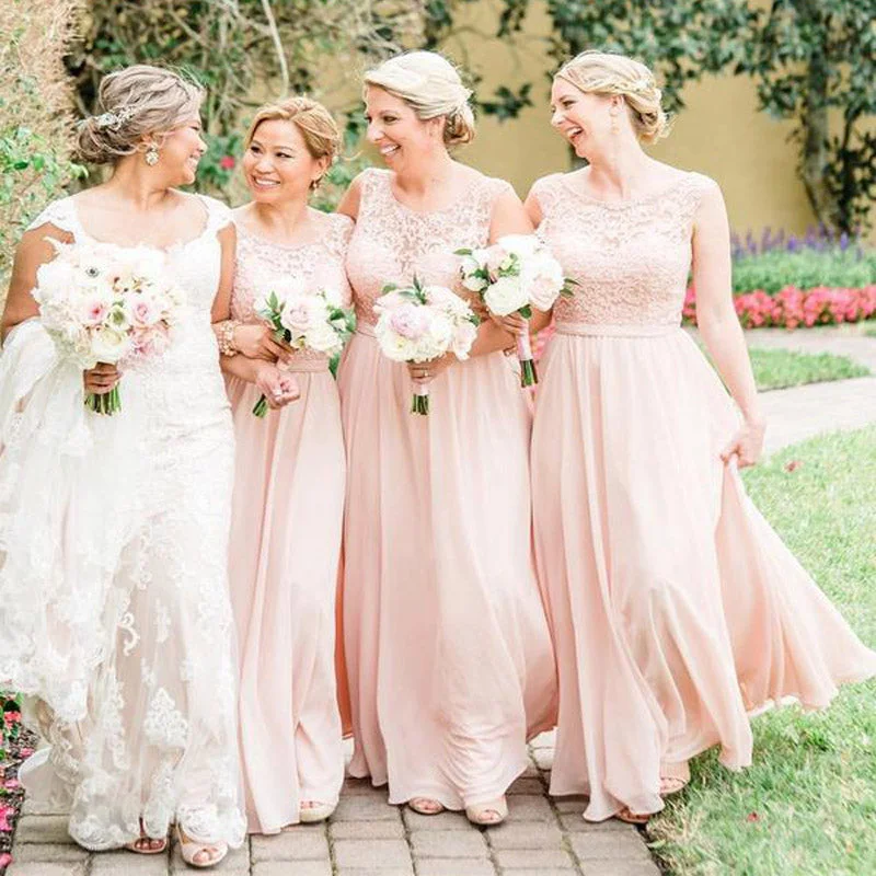 Blush Pink Long Bridesmaid Dresses Lace Bodice Blushing Wedding Party Dresses, TYP1210 Tunics Versatile stylish