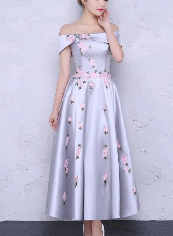 Charming Beautiful Satin with Flowers Elegant Party Dress, Formal Dress, Long Party Dress Tunics Winter warm