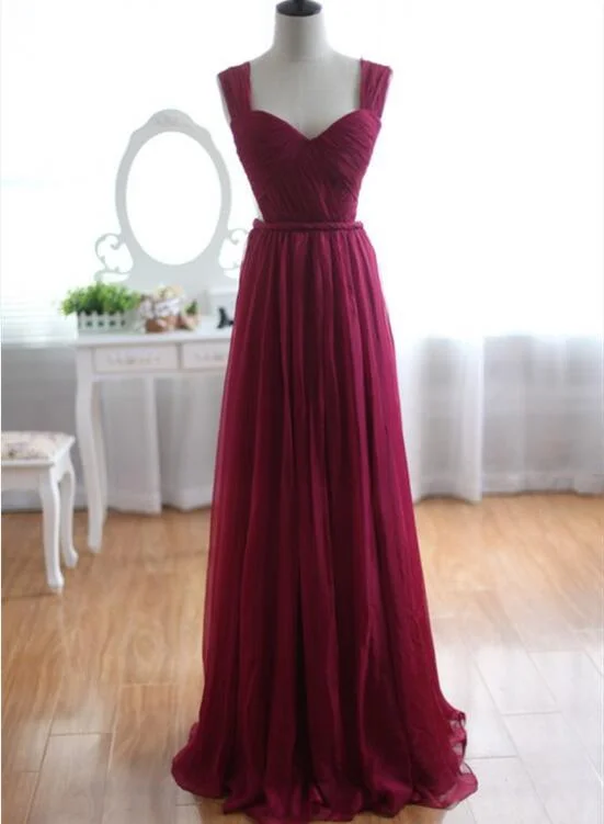 Charming Burgundy Chiffon Long Formal Dress,Pretty Party Dress, Formal Dress Peplum Ruffle Cocktail