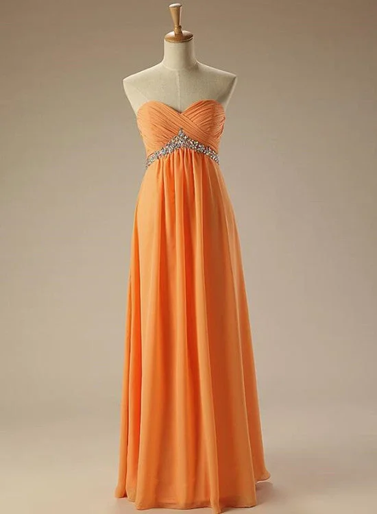 Coral Simple Chiffon Beaded Long Prom Dress , Pretty Formal Dresses, Long Party Dress Tunics Solid Classic