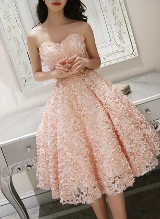 Cute Pink Floral Lace Short Sweetheart Romantic Party Dress, Teen Formal Dress Tunics Formal black