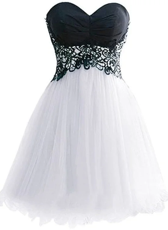 Cute White Tulle Short Sweetheart Graduation Party Dresses, Lovely Formal Dress  Homecoming Dress Tunics Silk luxurious