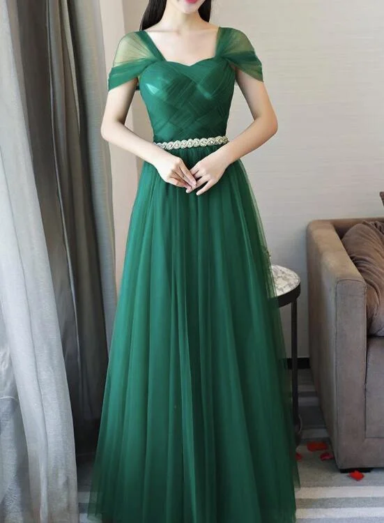 Dark Green Off Shoulder Long Formal Dress , A-line Party Dress, Charming Wedding Party Dress Tunics Denim casual