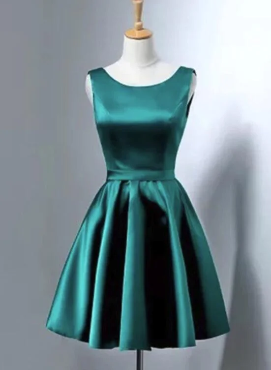 Dark Green Satin Short Homecoming Dresses, Lovely Party Dress, Homecoming Dress Tunics Long Elegant