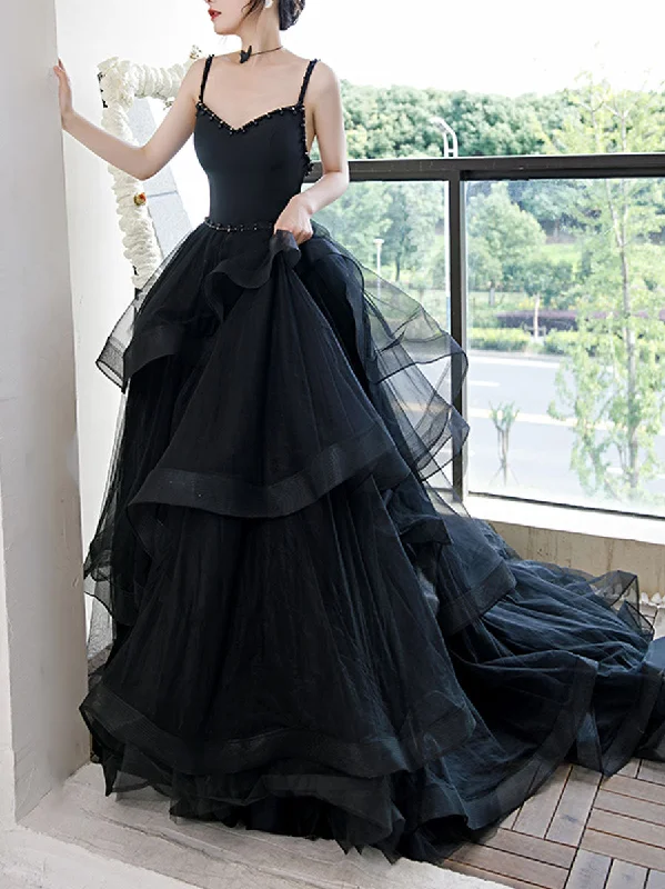 Elegant Black Long Prom Dress, Black Formal Graduation Evening Dresses Tunics Luxurious high-end