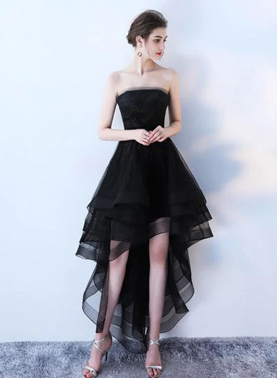 Fashionable High Low Tulle Black Party Dresses, Handmade Lace-up Formal Gowns empire Waist empire