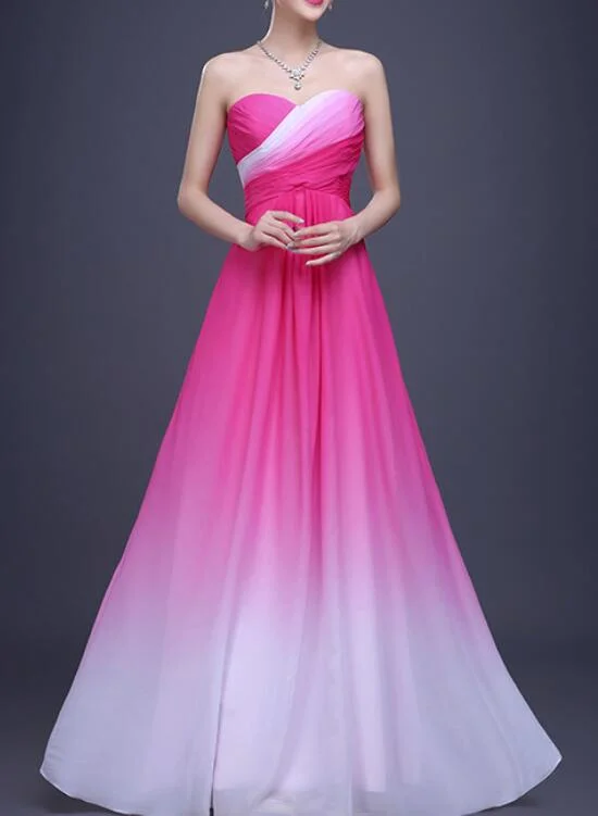 Gradient Sweetheart Long Chiffon Party Dress, Pink Floor Length Formal Dress, Prom Dress 2018 Turtleneck Warm Winter