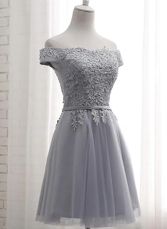 Grey Short Bridesmaid Dress, Grey Party Dress, Grey Formal Dress Tunics Bridal satin