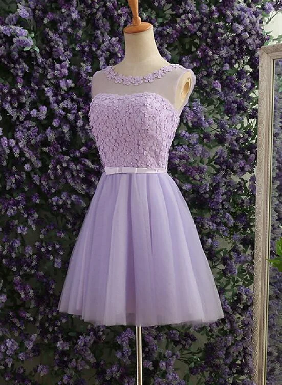 Lavender Flowers Tulle Party Dress, Cute Teen Party Dress, Round Neckline Formal Dresses Tunics Review highly