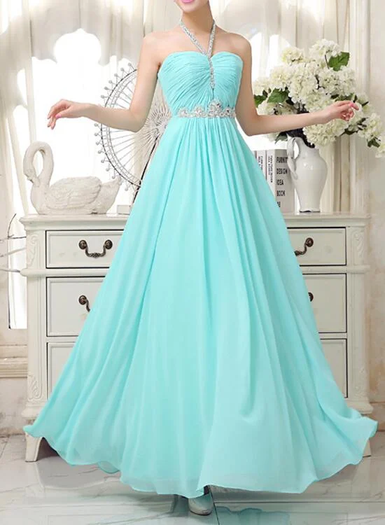 Light Blue Beaded Halter Chiffon Floor Length Party Dress, Prom Dress , Formal Gowns, Party Dress Tunics Practical durable