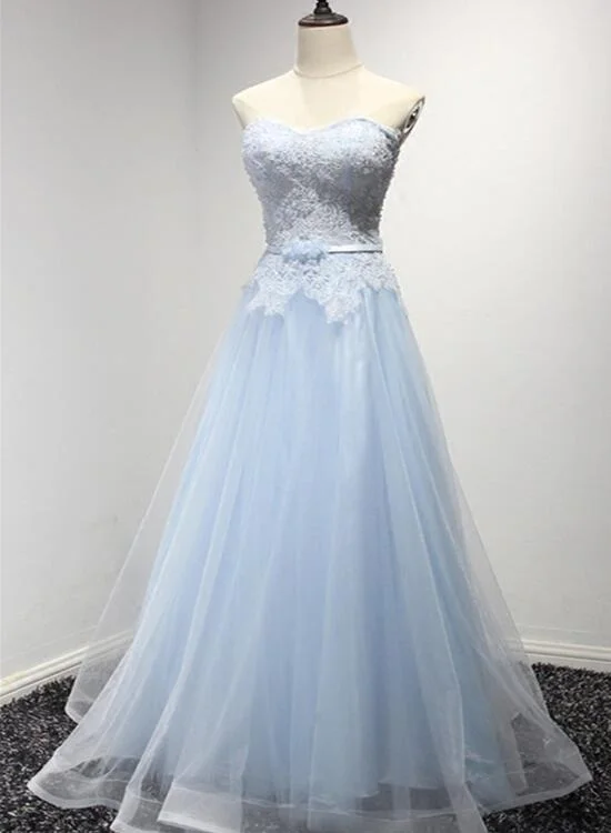 Light Blue Charming Sweetheart Neckline Floor Length Formal Dress, Blue Tulle Gowns, Party Dress Tunics Yoga stretchy