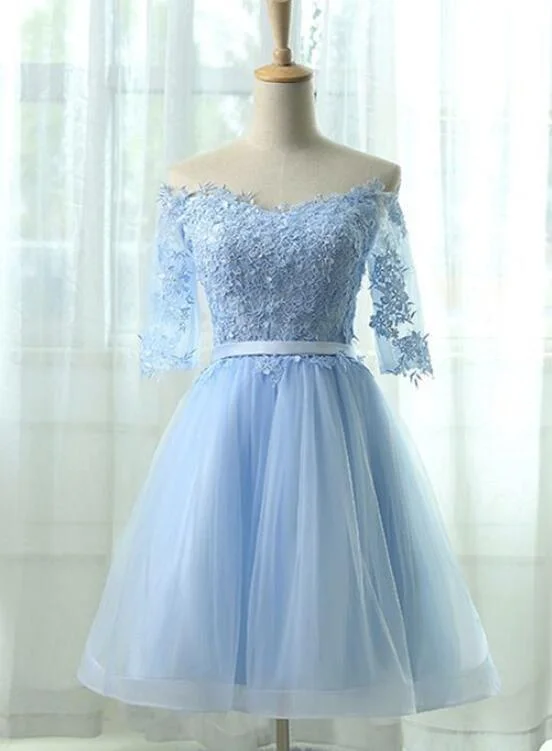 Light Blue Short Homecoming Dress , Elegant Party Dress, Cute Formal Dresses Tunics Sophisticated sleek