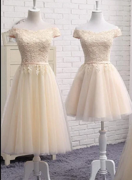 Light Champagne Short Tulle Wedding Party Dresses, Cute Formal Dresses, Mismatch Bridesmaid Dresses Tunics Evening elegant