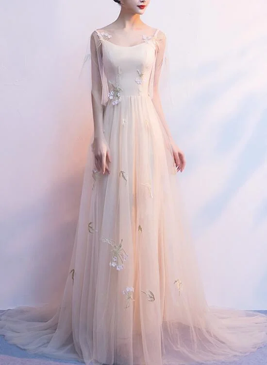 Light Champagne Tulle Long Straps Formal Gown, Gorgeous Party Dress Tunics Exclusive limited