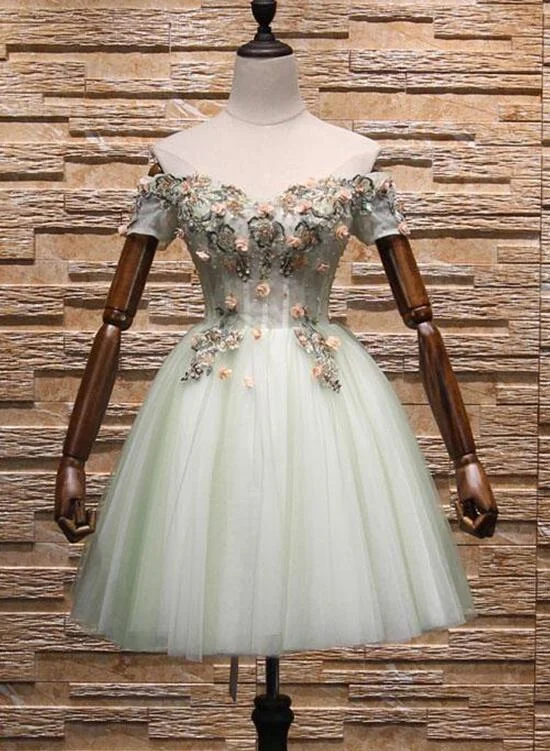 Light Green Short Tulle Party Dress, Lace-up Homecoming Dress, Cute Dress Tunics Chic fashionable