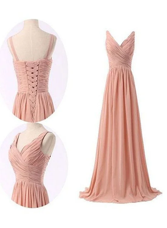 Light Pink Bridesmaid Dresses, Pearl Pink V-neckline Party Dresses, Formal Gowns Tunics Versatile functional