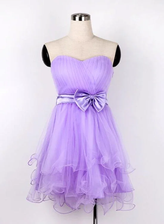 Lovely Lavender Sweetheart Teen Formal Dress with Bow, Cute Short Party Dress Turtleneck Warm Winter