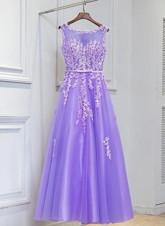 Lovely Light Purple Round Neckline Floor Length Party Dress, Prom Dress , Beautiful Formal Gowns Tunics Mesh breathable