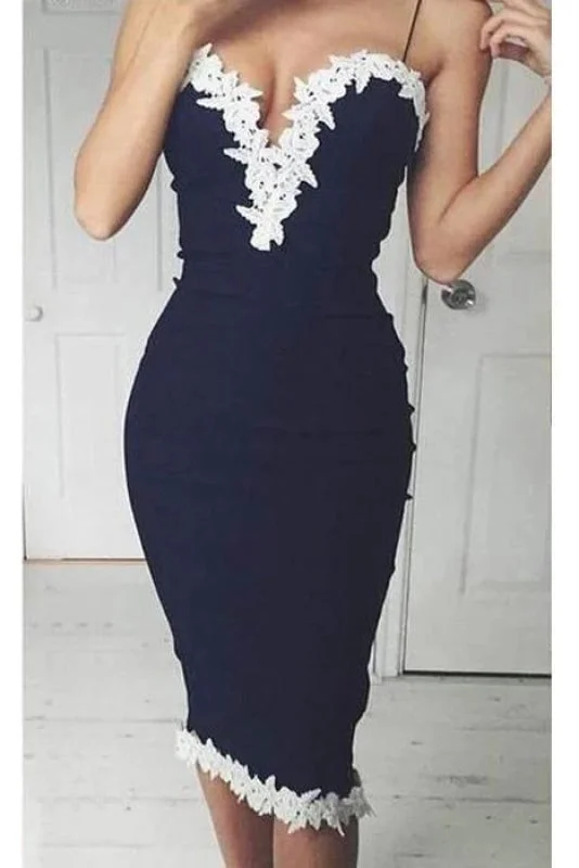 Navy Blue Spaghetti Strap Applique Sheath Short Homecoming Dresses Party Dress Tunics Canvas sturdy