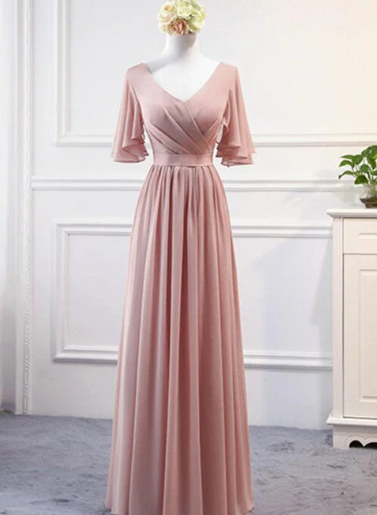 Pink Chiffon Bridesmaid Dresses 2018, Long Formal Gowns, Pink Party Dresses Tunics Sophisticated sleek