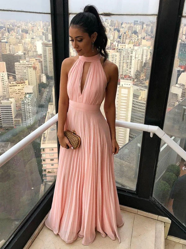 Pink chiffon long prom dress,Pink chiffon long formal evening dress Tunics Practical durable