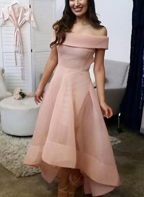 Pink Organza High Low Wedding Party Dress , Lovely Formal Dress Pleated Skirt Elegant