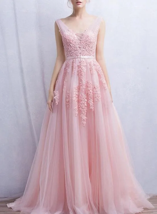 Pink Tulle Gown, Charming Teen Formal Dresses, Lovely Party Dresses Halter Neckline Beach