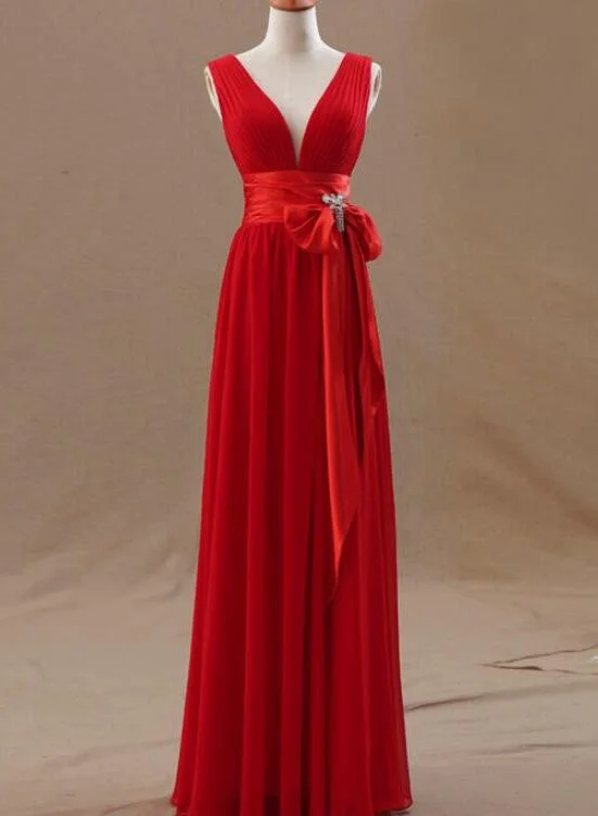 Red Chiffon Bridesmaid Dress, Simple Party Dress, A-line Party Dress Tunics New arrival