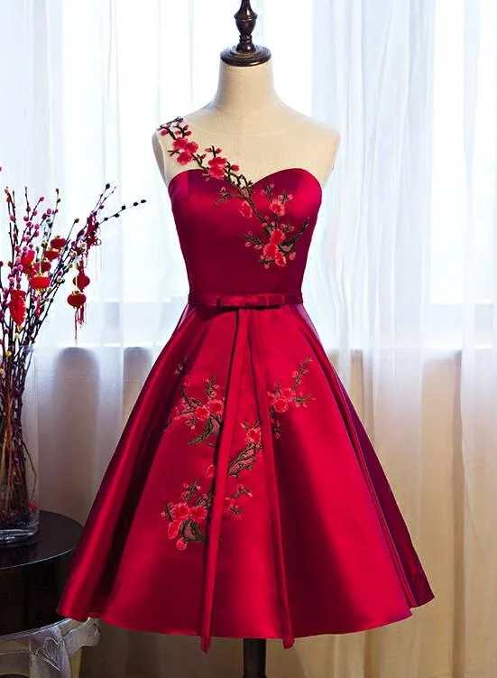 Red Satin Short Formal Dresses, Lovely Party Dresses, Cute Party Dress Tunics Trendy modern