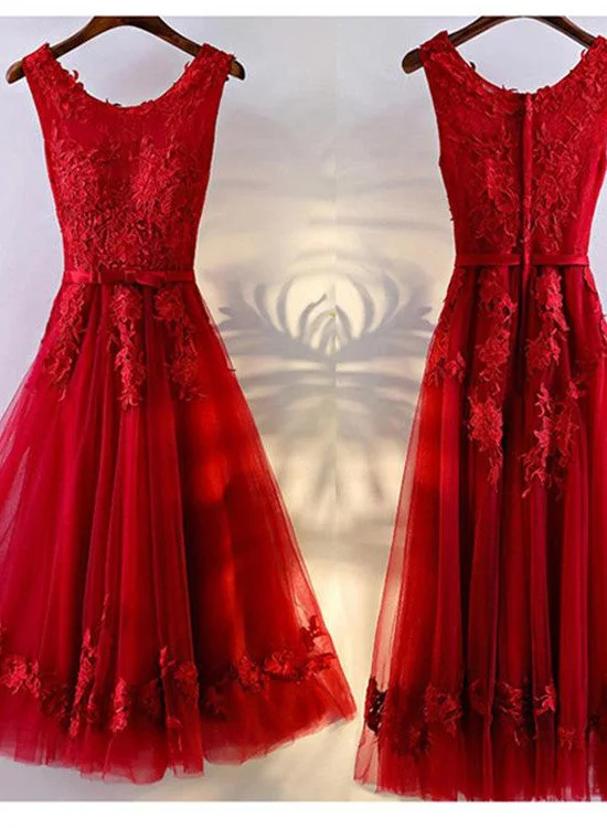 Red Short Party Dresses, Red Homecoming Dresses, Lovely Party Dress Square Neckline Feminine