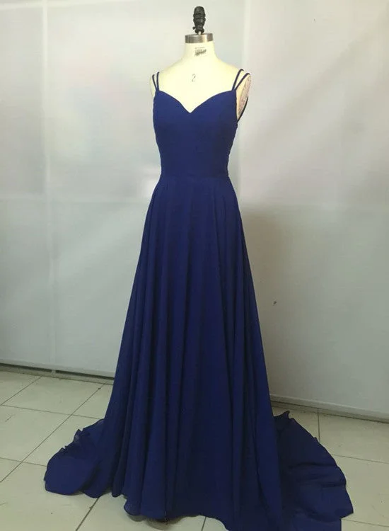 Royal Blue Straps Chiffon Handmade Prom Gowns, Prom Dress , Party Dresses Tunics Cozy soft