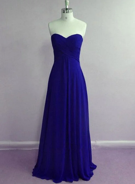 Royal Blue Sweetheart Floor Length Simple Bridesmaid Dresses, Blue Party Dresses, A-line Formal Gowns Tunics Fashionable trendy