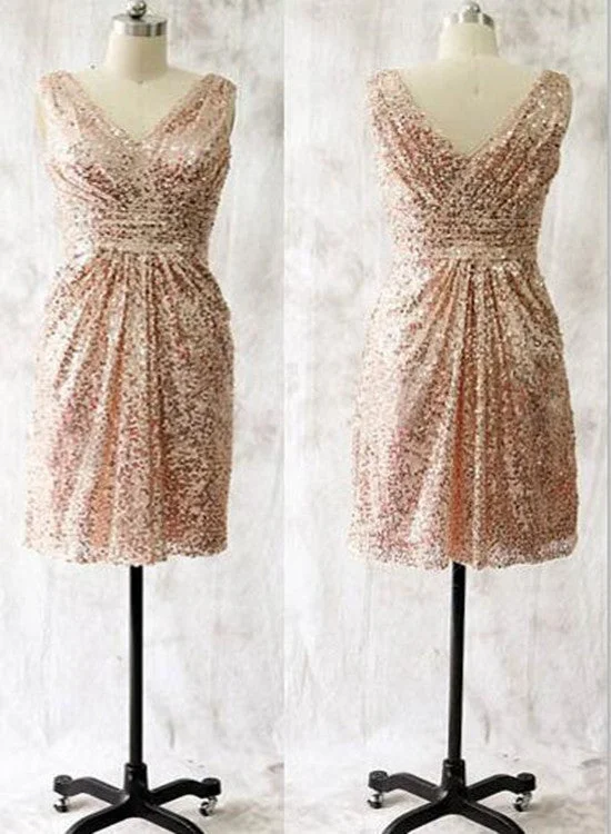 Short Sequins Bridesmaid Dresses, Lovely Party Dresses, Short Homecoming Dresses Shift Classic Vintage